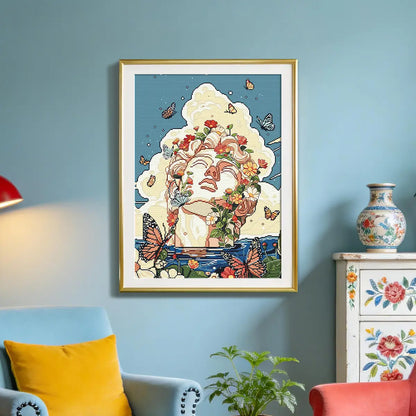 Butterfly Crown diamond painting lifestyle scene, elegant home decor with classical statue butterfly art - FEELOOK Art