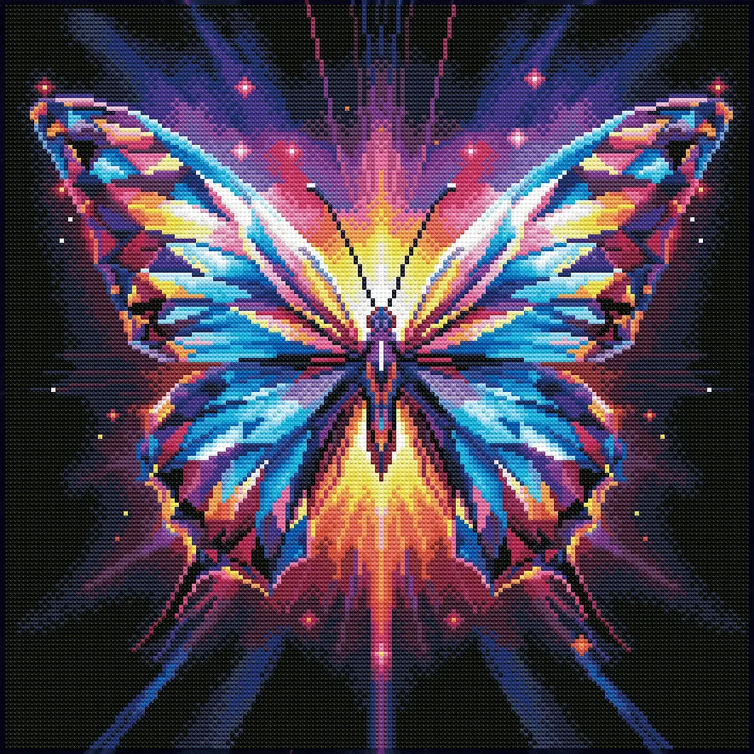 Finished Butterfly diamond art kit with full drill resin diamonds and AB drills sparkling on geometric wings - FEELOOK Art