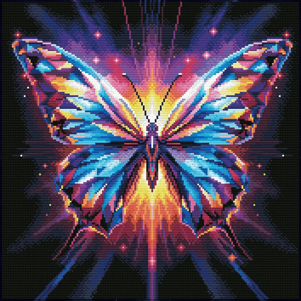 Finished Butterfly diamond art kit with full drill resin diamonds and AB drills sparkling on geometric wings - FEELOOK Art
