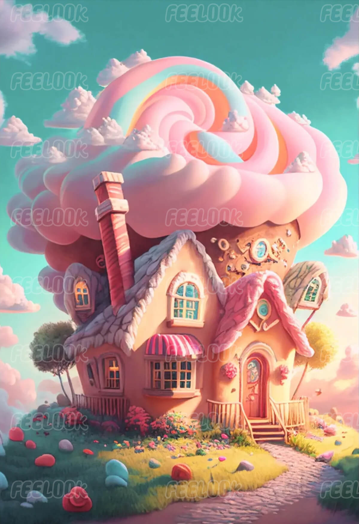 Candy House diamond painting full view, featuring a sweet, colorful house made of candy.
