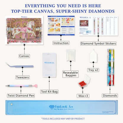 Complete diamond painting tool kit including canvas, drills, and pens - FEELOOK Art