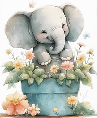 Cheerful Elephant diamond painting kit, featuring a joyful elephant design brought to life with colorful diamond painting gems.