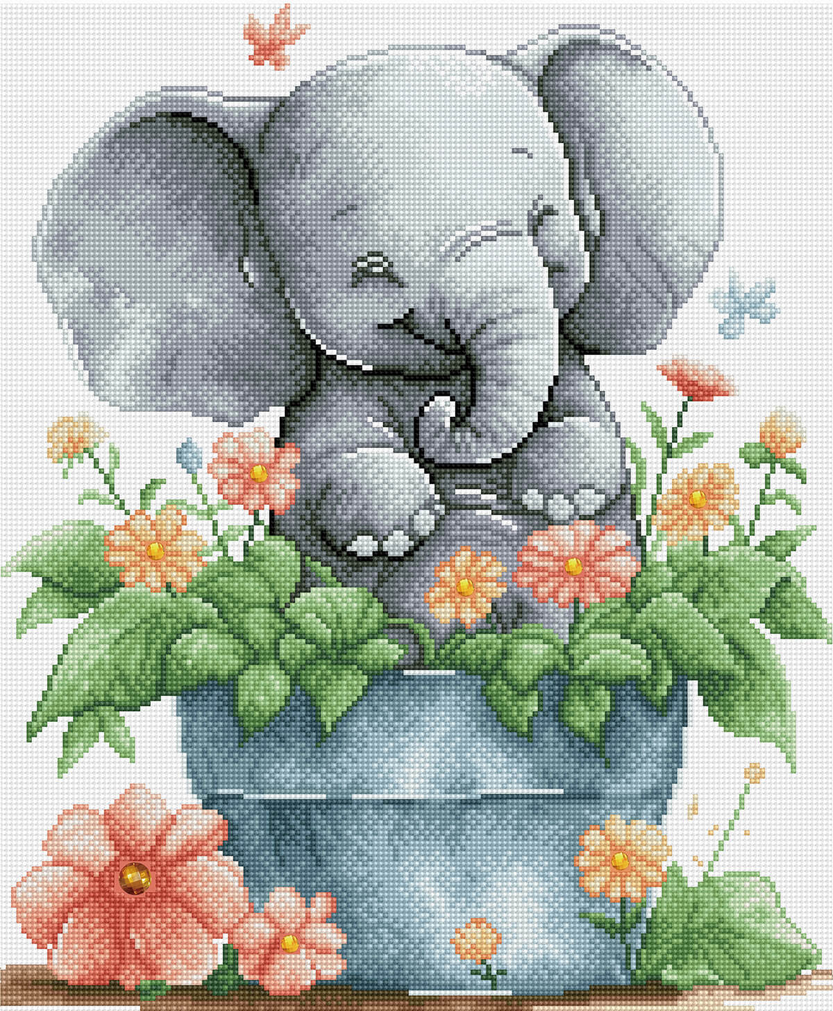 Rendered view of the Cheerful Elephant diamond painting kit, highlighting the vibrant elephant design and diamond painting gems adding sparkle.