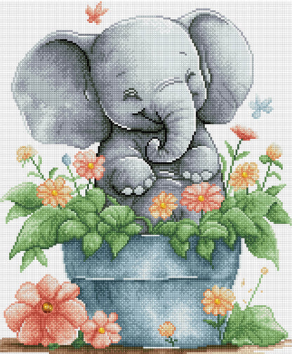 Rendered view of the Cheerful Elephant diamond painting kit, highlighting the vibrant elephant design and diamond painting gems adding sparkle.