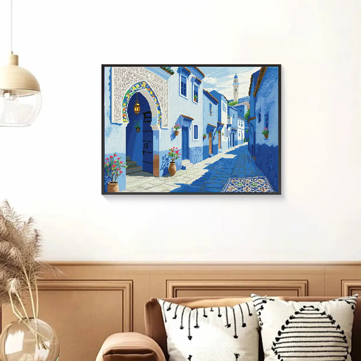 Beautiful display of Chefchaouen Blues diamond art, evoking travel memories and Moroccan street vibes – FEELOOK Art