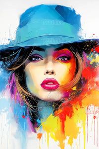 Chic Muse diamond painting kit featuring a stylish woman in a hat, created with full drill round diamonds.