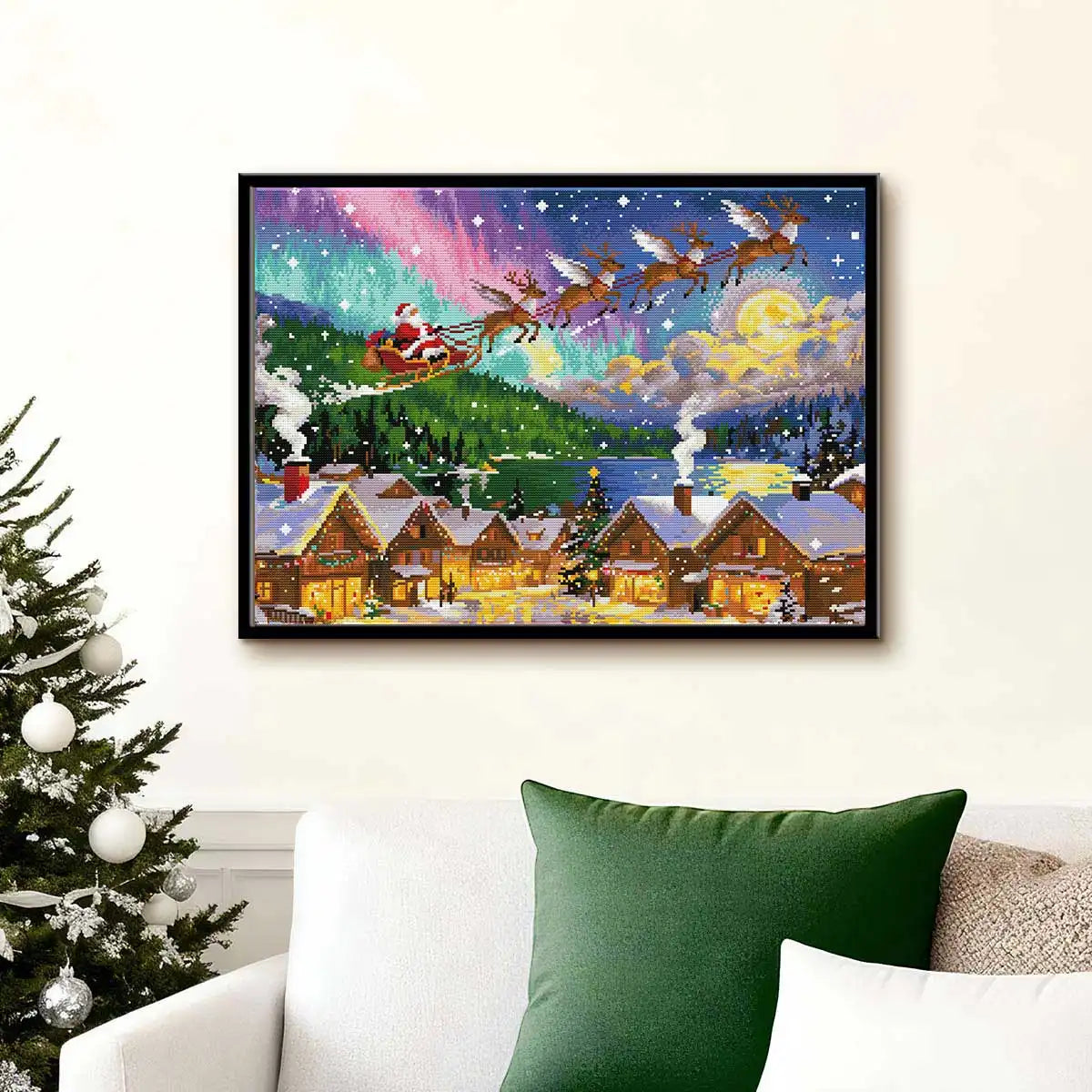 Christmas Town diamond painting filling your space with the enchanting glow of Santa’s night journey – FEELOOK Art
