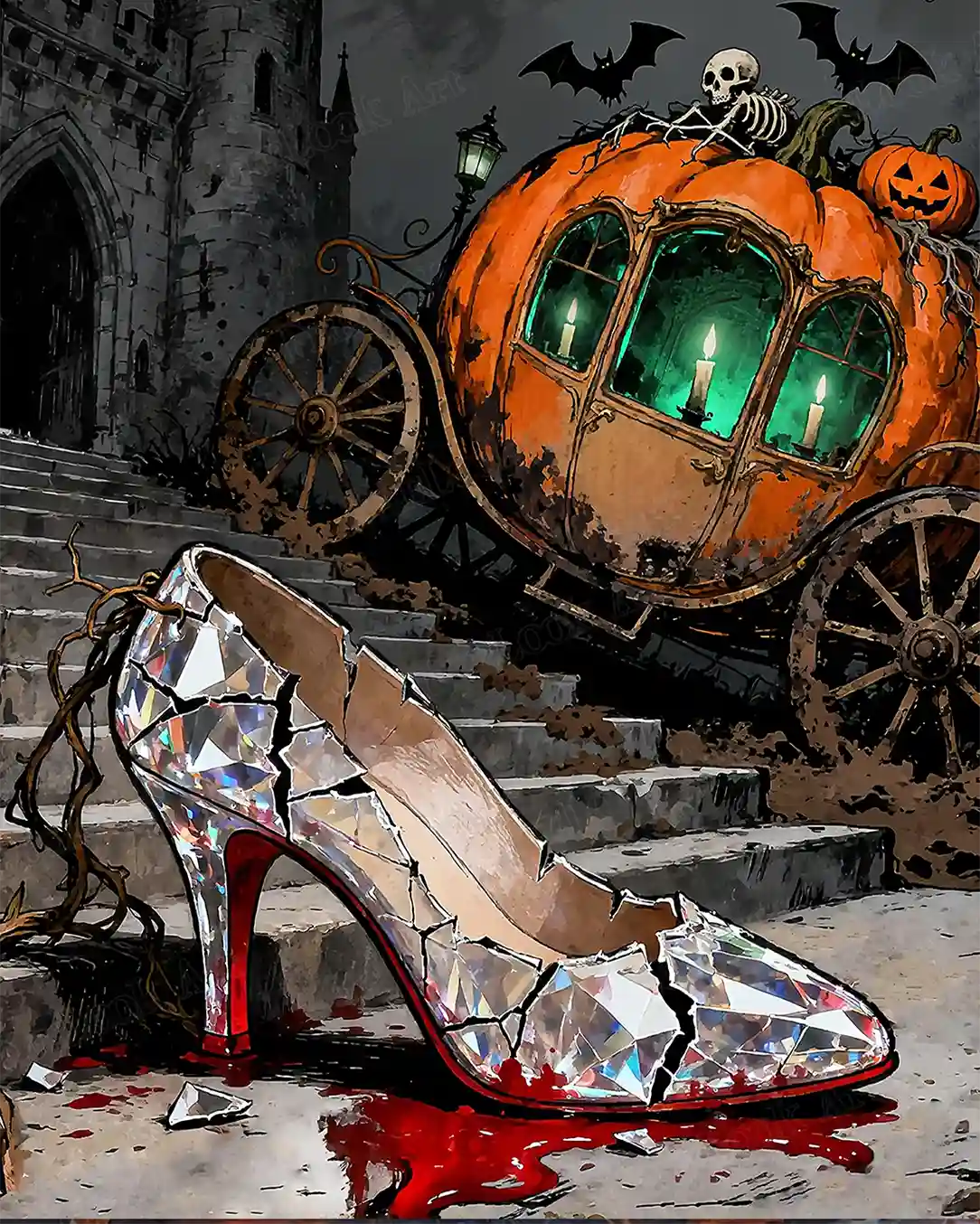 Cinderella diamond painting featuring the princess in a sparkling gown with a magical castle backdrop – FEELOOK Art