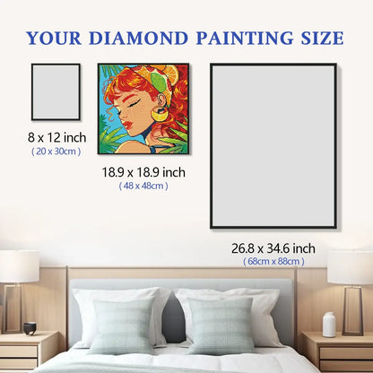 Citrus Muse 5D diamond painting size chart showing tropical citrus portrait scale for wall decor - FEELOOK Art