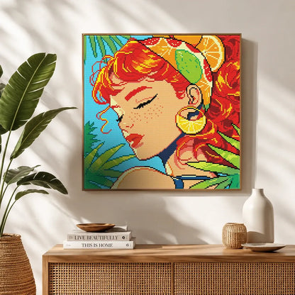 Citrus Muse diamond painting displayed as bright tropical pop art wall decor for a sunny creative room - FEELOOK Art