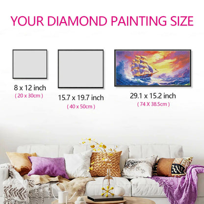 Canvas size guide of Clipper Ship full drill painting shown with ruler.