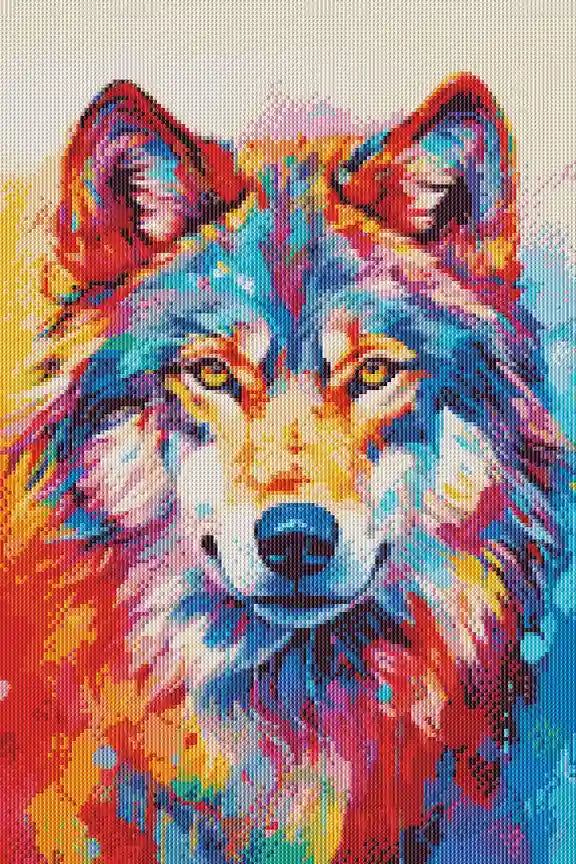 Completed Colored Wolf diamond artwork with stunning rainbow colors and full drill sparkle effect.