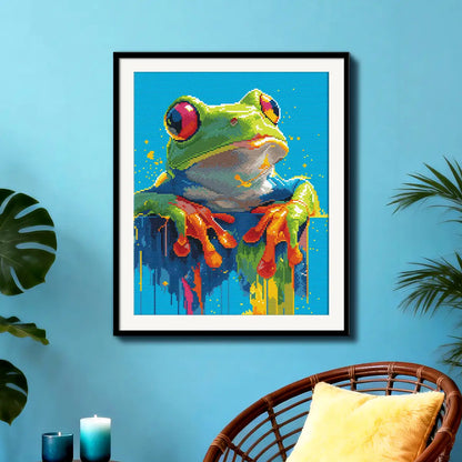 Colorful Amphibian Diamond Painting as Wall Art in a Tropical Living Room - FEELOOK Art