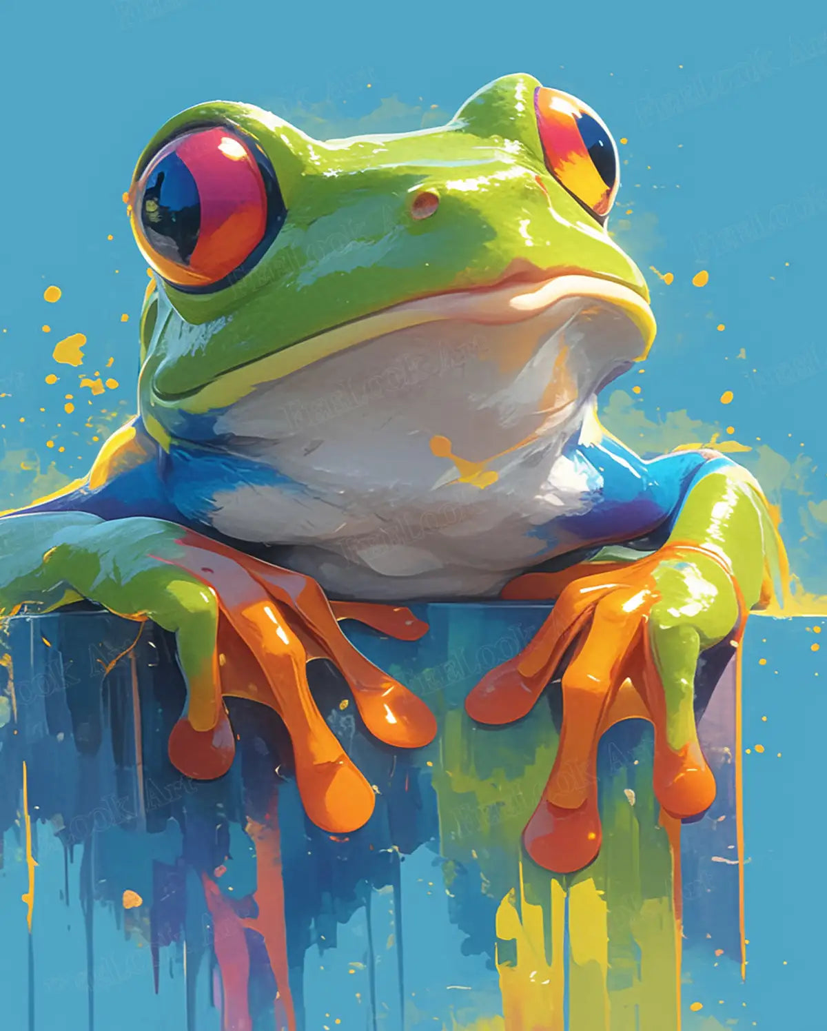 Colorful Amphibian Pop Art Red-Eyed Tree Frog Diamond Painting - FEELOOK Art