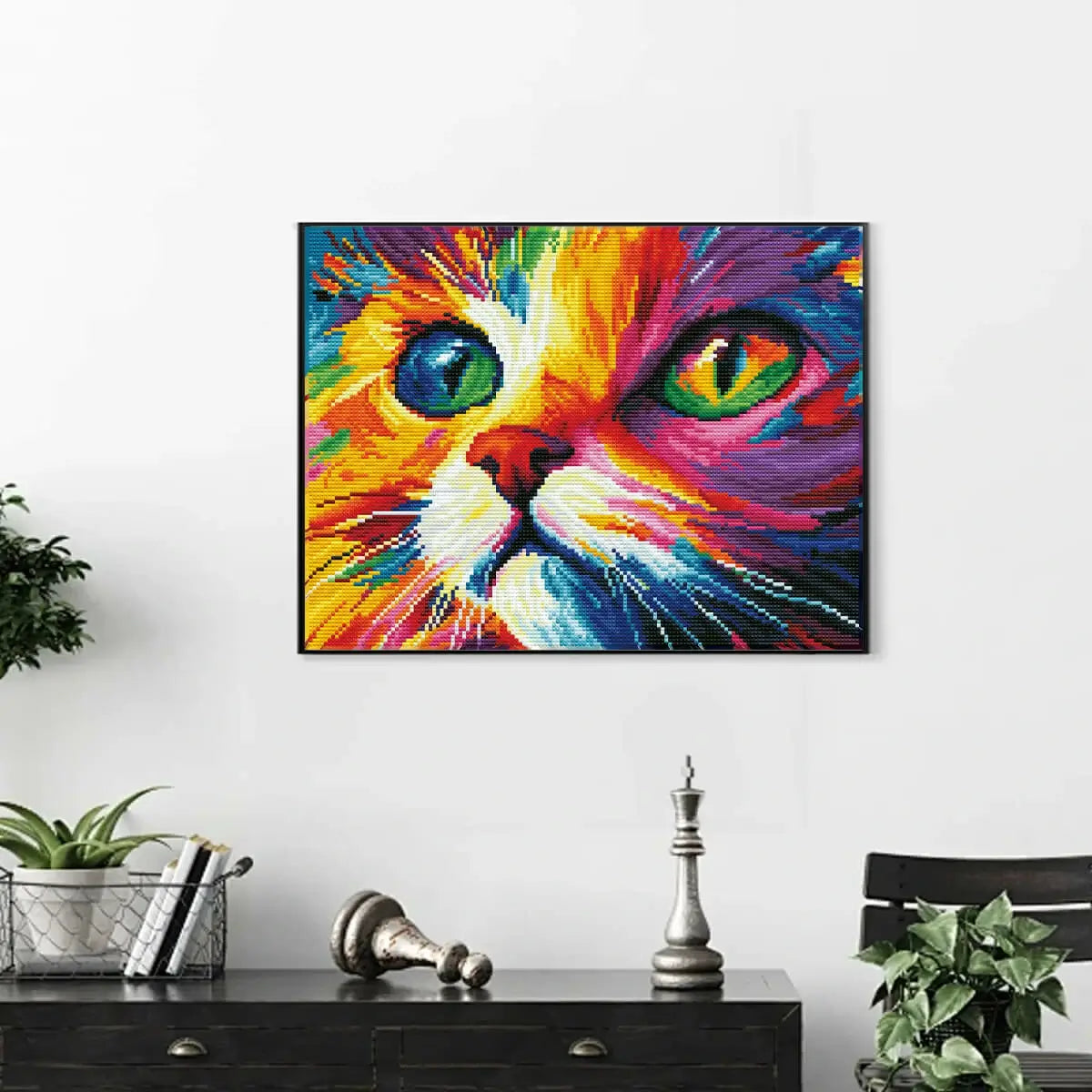 Whimsical display of Colorful Cat Gaze diamond art with a dreamy and artistic theme – FEELOOK Art