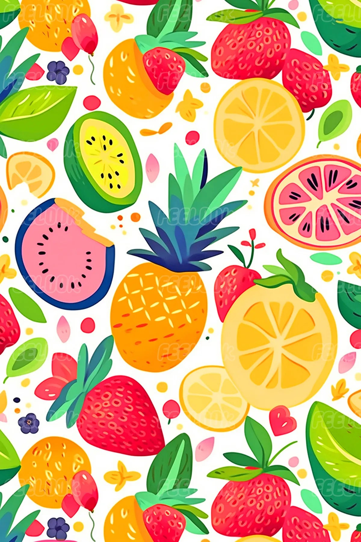 Colorful Fruit diamond painting kit featuring vibrant fruits on a white background