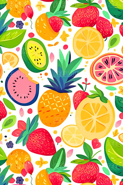 Colorful Fruit diamond painting kit featuring vibrant fruits on a white background