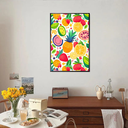 Colorful Fruit diamond painting shown in a bright living space, perfect for a cheerful atmosphere