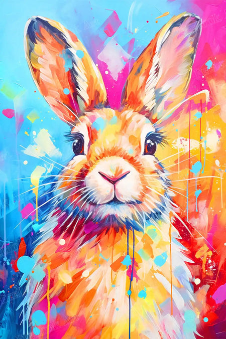 Colorful Rabbit diamond painting kit with adorable bunny in full drill round diamonds.