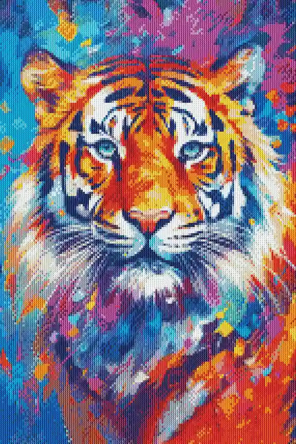 Completed tiger diamond painting with vivid full drill sparkle effect and vibrant colors.