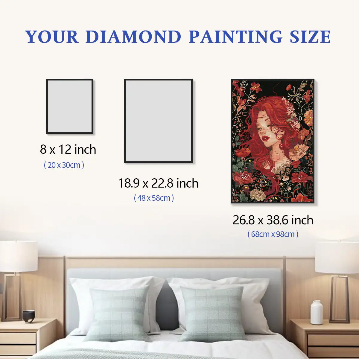 Size chart for Crimson Flora 5D diamond painting: multiple decorative size options - FEELOOK Art