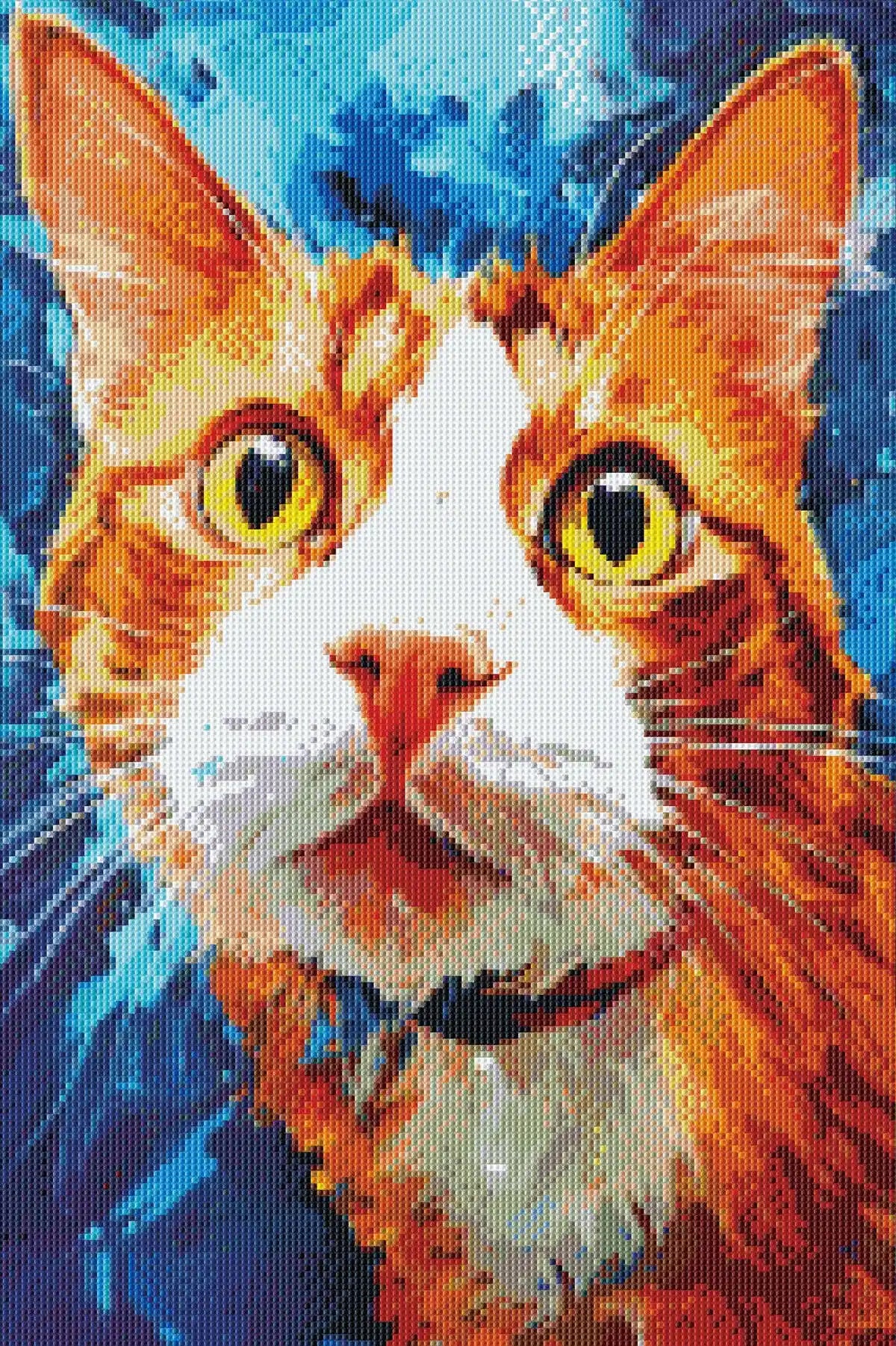 Rendered view of the Curious Cat diamond painting, with realistic sparkle effects and detailed features