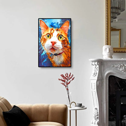 Curious Cat diamond painting displayed on wall, perfect for cat lovers and modern home decor