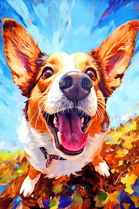Curious Dog diamond painting full view, showcasing the adorable dog design with vibrant colors