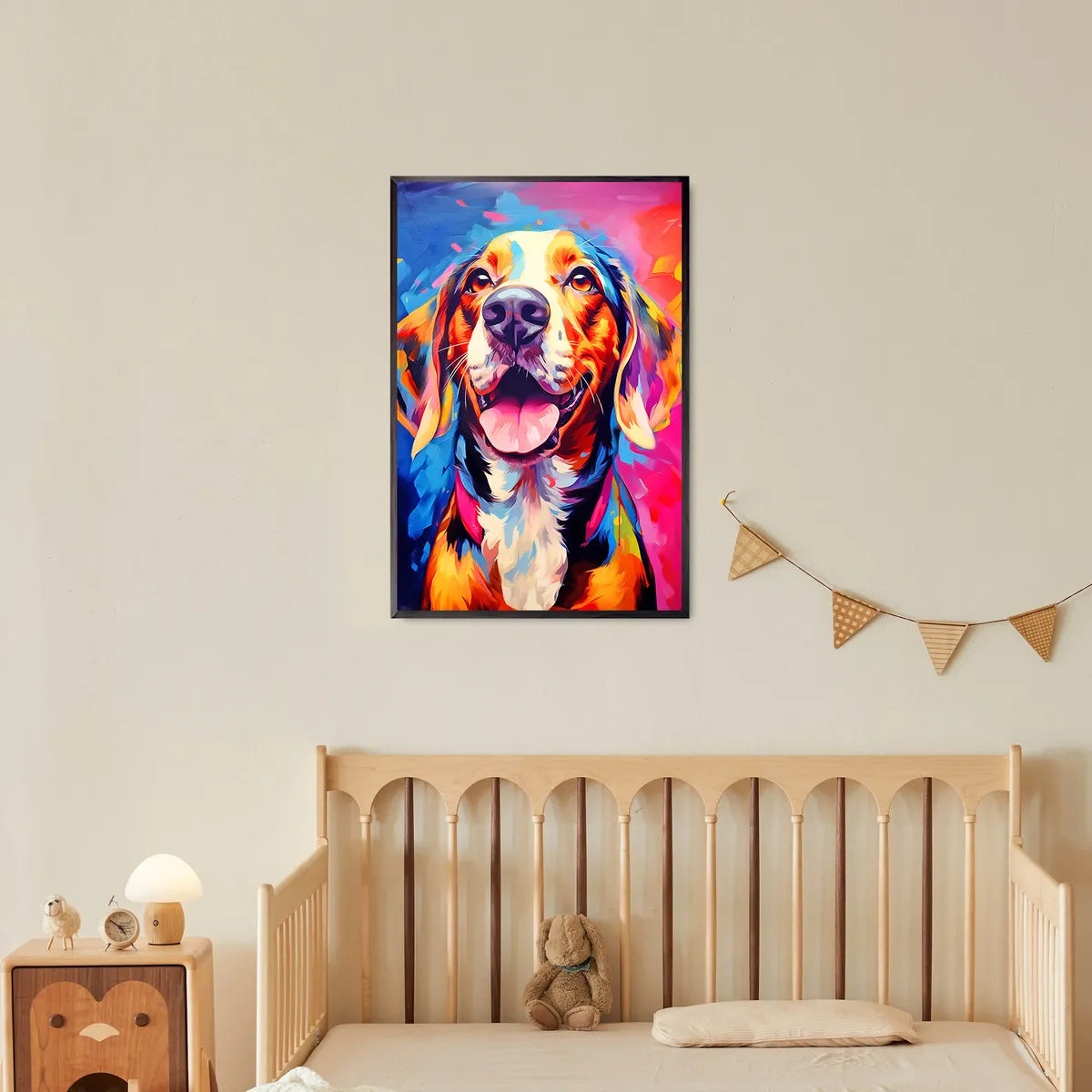 Dalmatian diamond painting displayed on a wall in home interior
