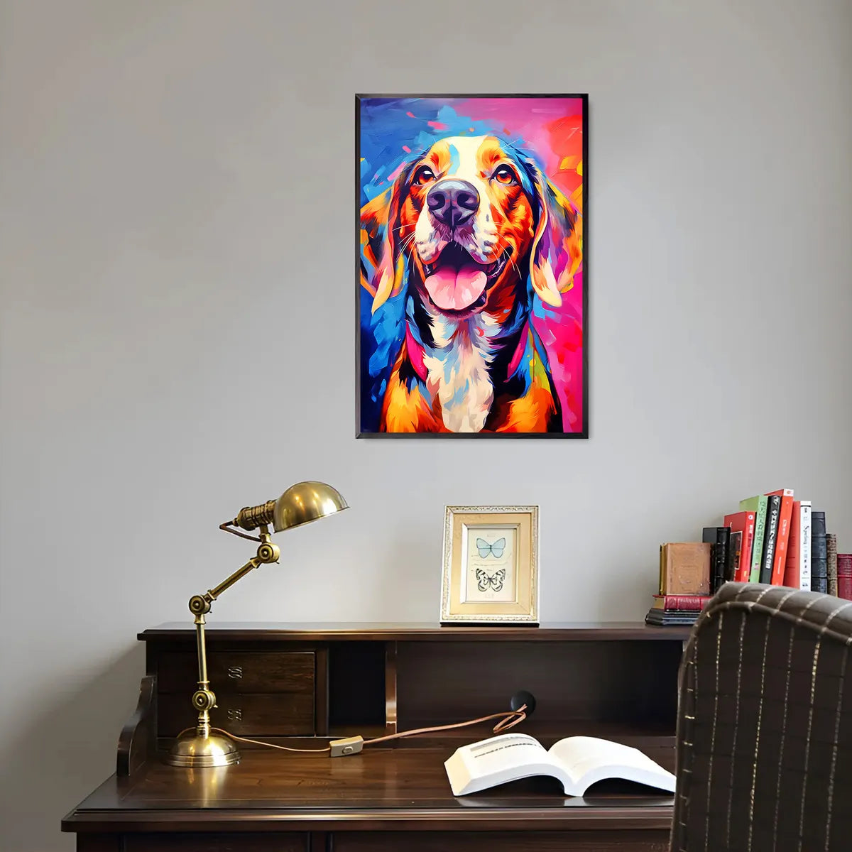 Room scene showing Dalmatian diamond painting in a decorative setting