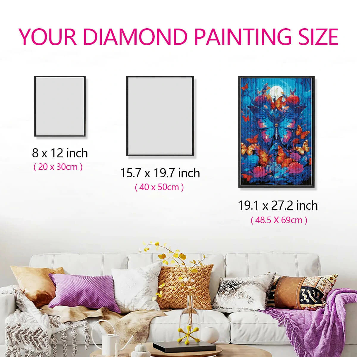 Canvas size view of Dark Butterfly full drill painting for beginner-friendly setup.