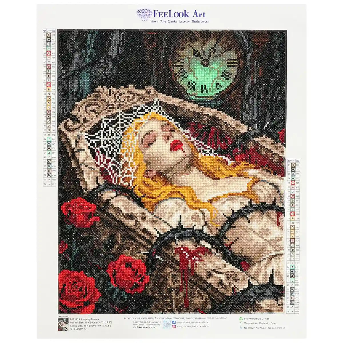 Dark Fairy Tale Sleeping Beauty diamond painting in enchanted forest with sparkling fantasy details - FEELOOK Art