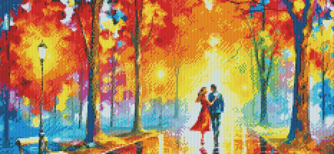 Completed Dating diamond painting with glowing night sky, showcasing the sparkle effect and creative hobby benefits.