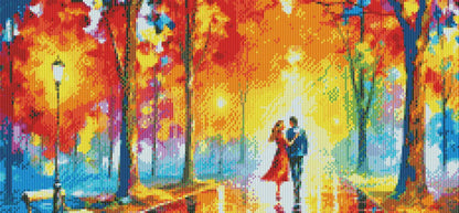 Completed Dating diamond painting with glowing night sky, showcasing the sparkle effect and creative hobby benefits.