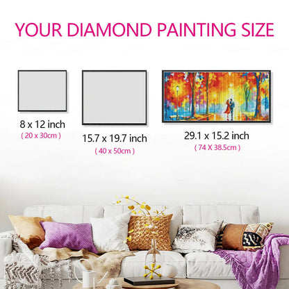 Size reference of Dating canvas shown with hands and scale, easy to start round drill kits for relaxation.
