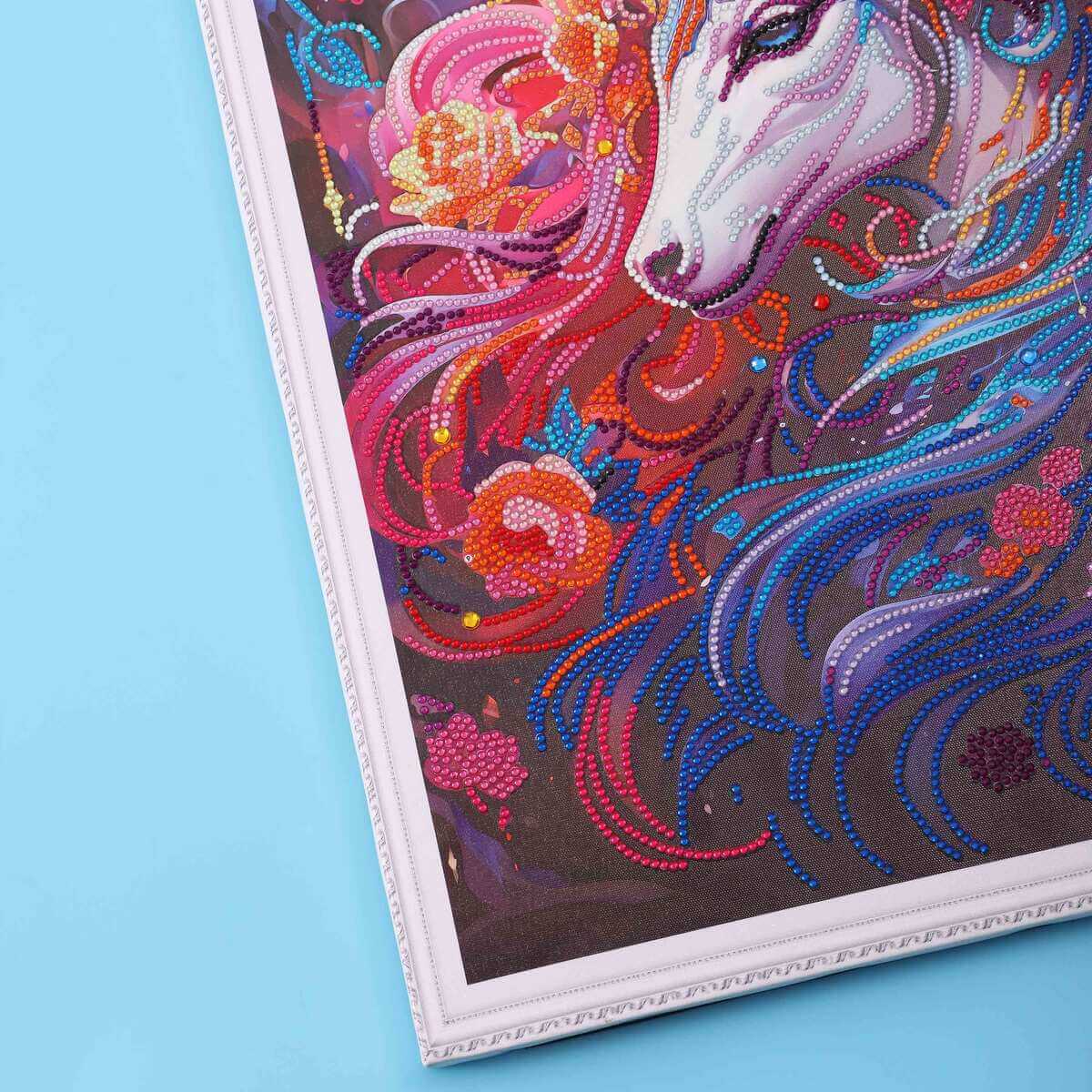 Close-up of the sparkling background in Dazzling Unicorn diamond painting.