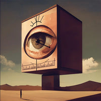 Desert Watcher 5D diamond painting kit with giant eye cube, sandy desert and surreal fantasy mood - FEELOOK Art