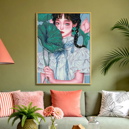 Dewy Flora 5D diamond painting in living room: adds soft floral charm to decor - FEELOOK Art