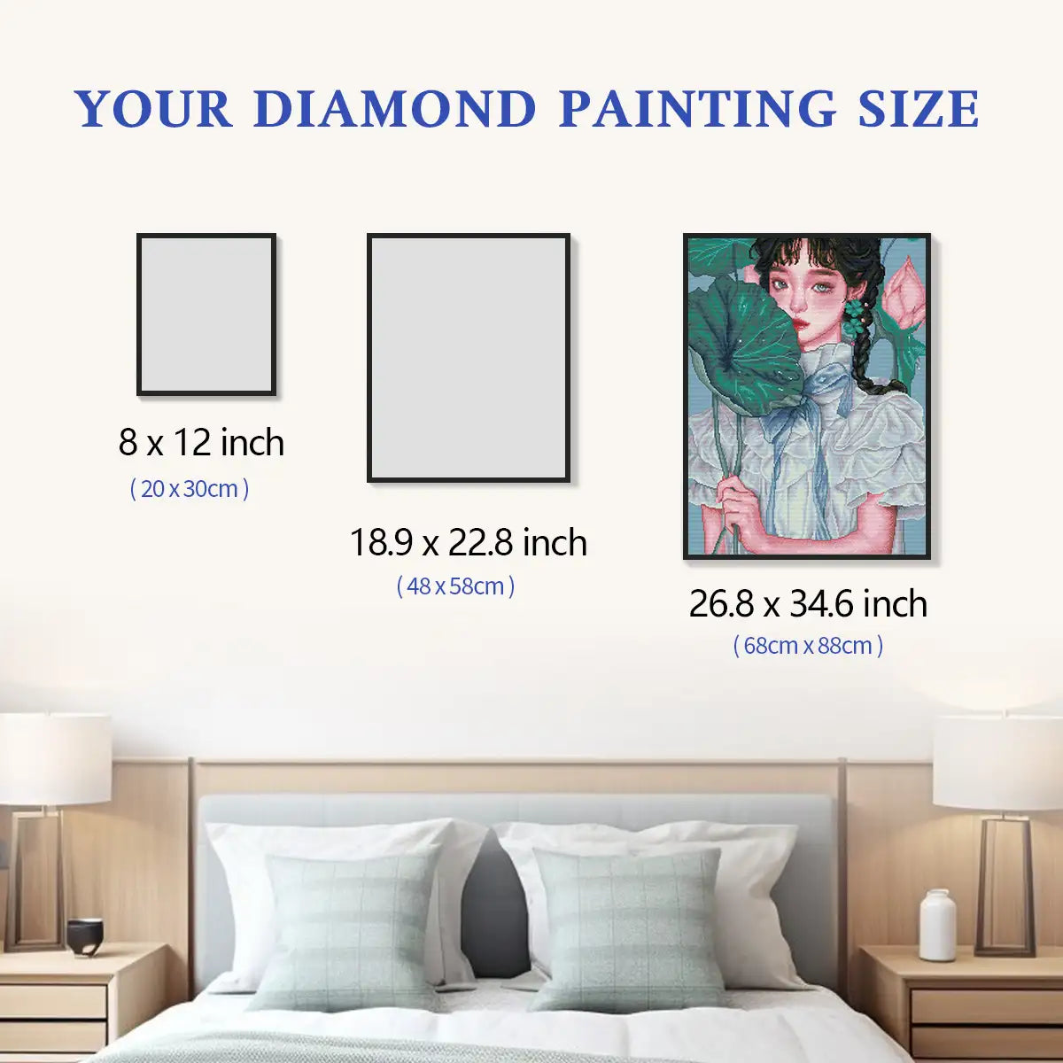 Size chart for Dewy Flora 5D diamond painting: multiple decorative size options - FEELOOK Art