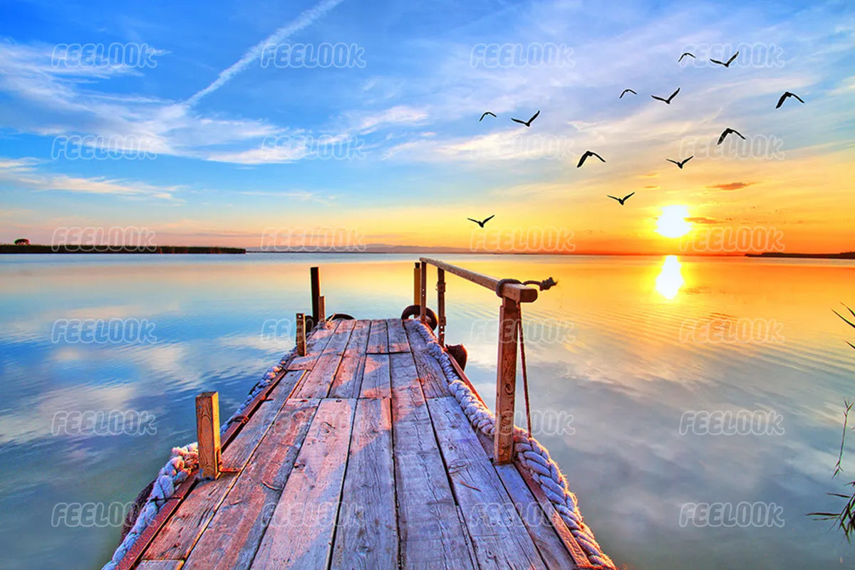 Lake Bridge ocean diamond painting kit with tranquil waters and wooden bridge scene