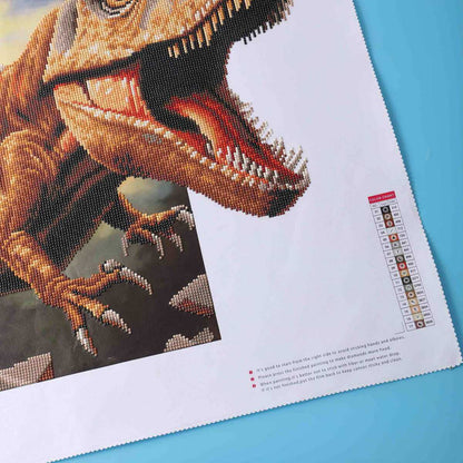 Close-up of the Dinosaur’s scales and teeth, showcasing the intricate details and color contrast in this square drill diamond painting.