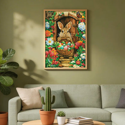Doorstep Bunny diamond painting decorating bedroom wall - FEELOOK Art