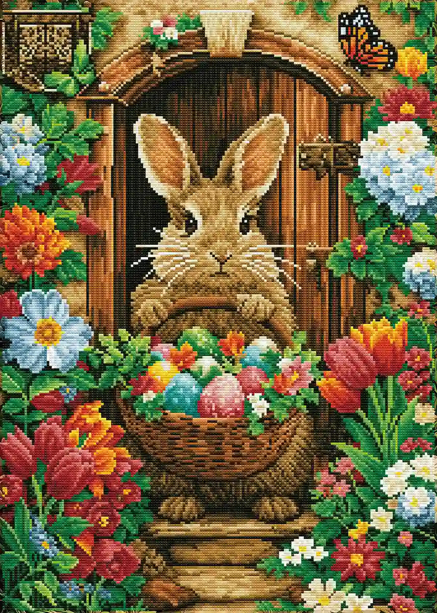 Doorstep Bunny Easter diamond painting finished sparkling close-up effect - FEELOOK Art
