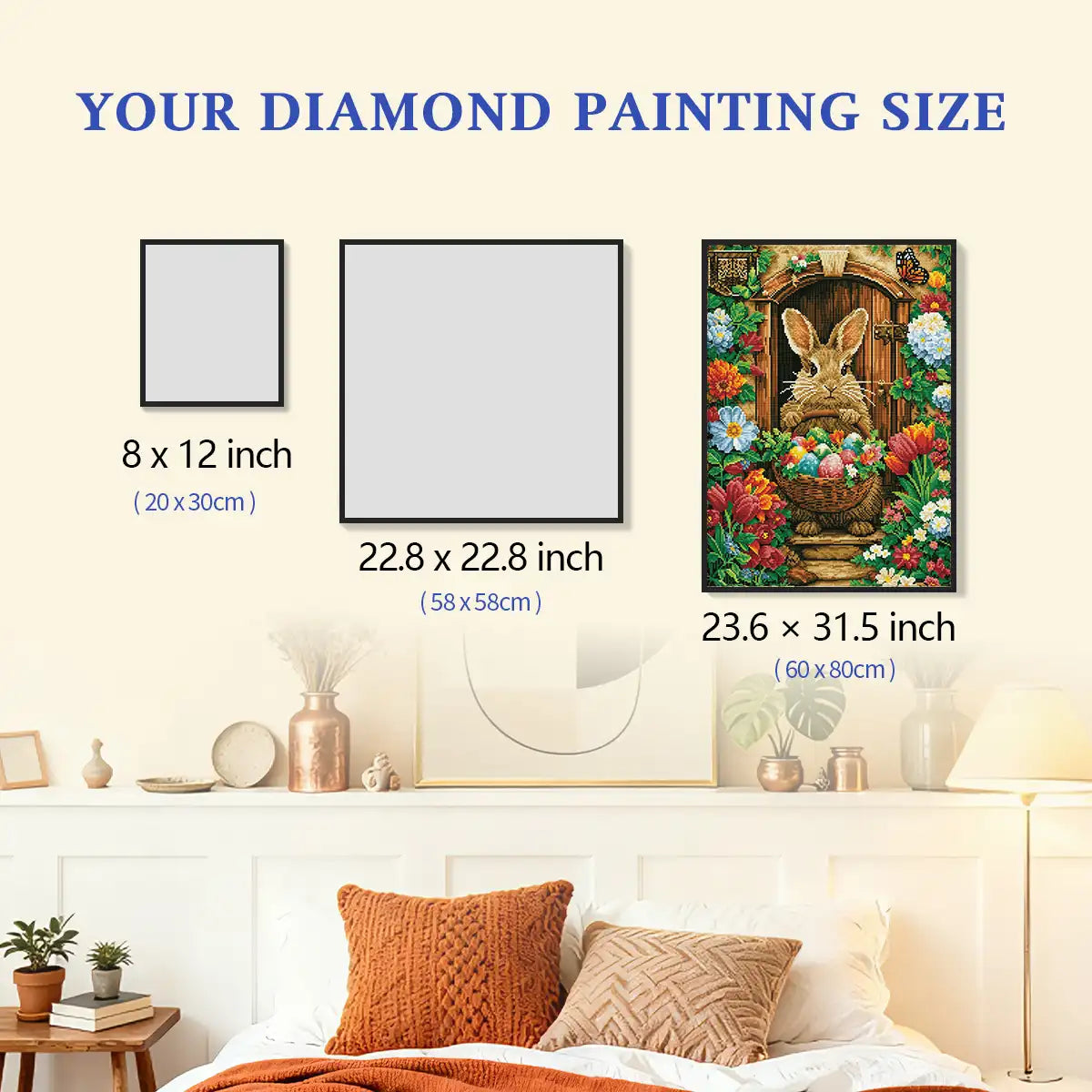 Doorstep Bunny diamond painting size comparison reference chart - FEELOOK Art