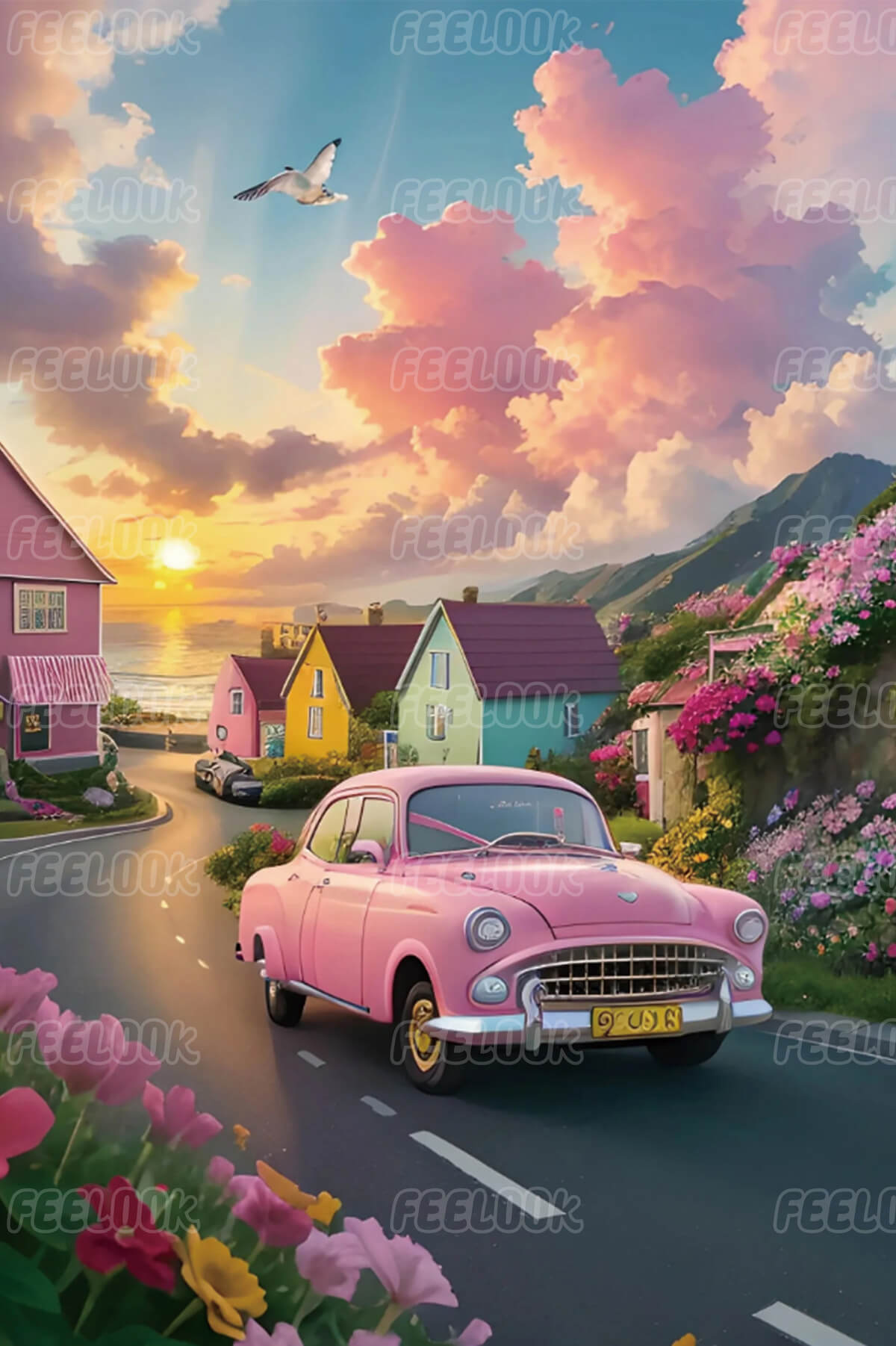 Dopamine Car diamond painting kit with full drill canvas and colorful diamonds.