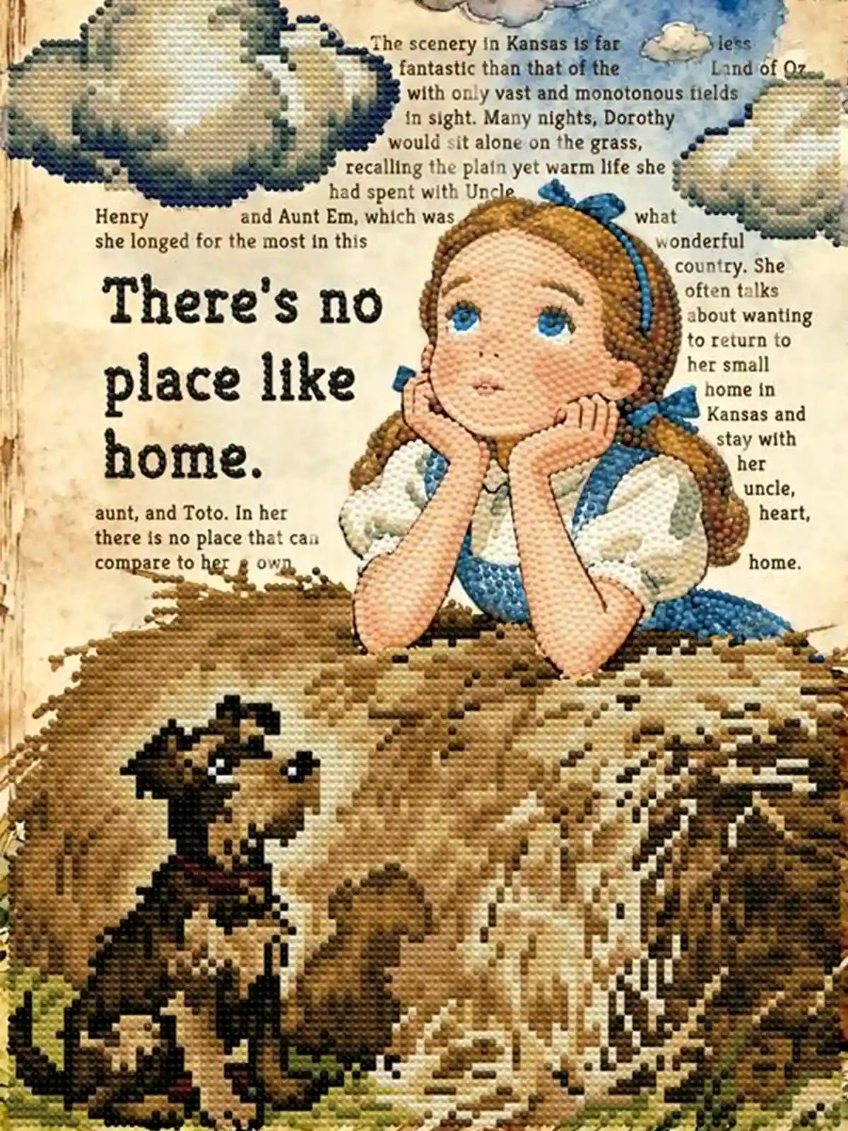 Finished Dorothy diamond art showcasing soft colors, sparkling highlights, and a nostalgic storybook illustration – FEELOOK Art