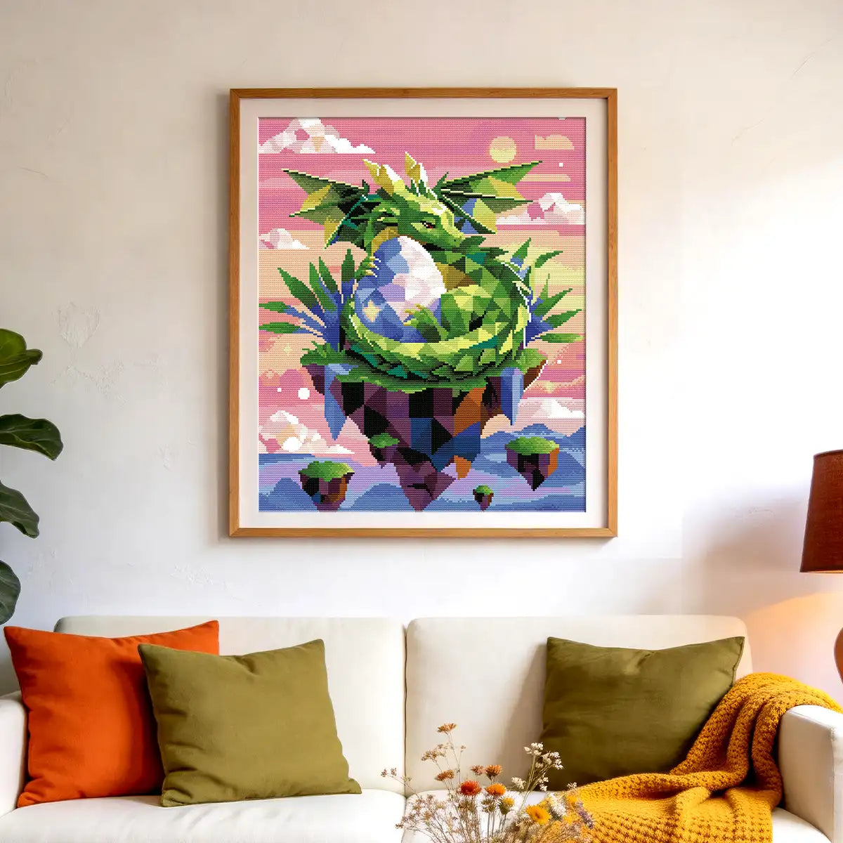 Dragon Egg Guardian diamond painting as home wall decor, fantasy dragon art for bedroom/living room, magical decor - FEELOOK Art