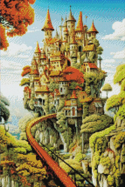 Rendered close-up of Jesus diamond painting showing detailed round drill placement and facial expression