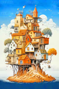 Dream Castle diamond painting kit featuring a fantasy castle with a hanging bridge