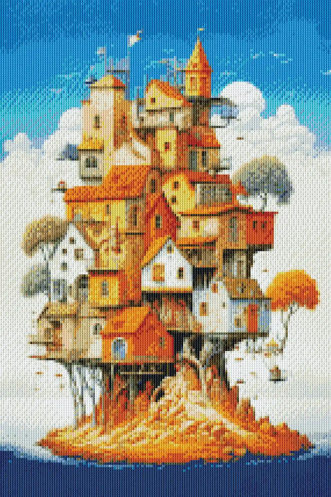 Rendered close-up of Dream Castle diamond painting showing round drill detail and magical castle elements